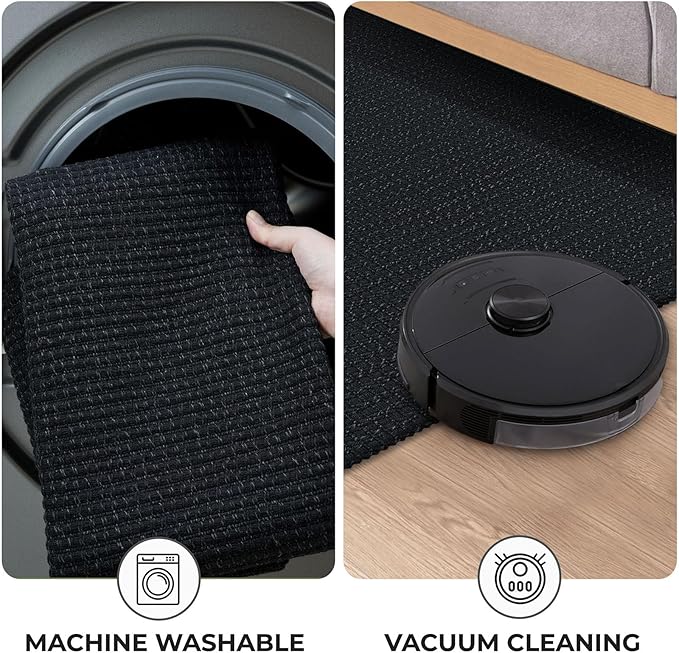 KOZYFLY Extra Long Runners for Hallways 3x20 ft Washable Kitchen Runner Non Slip Rubber Backed Hallway Rug Cotton Entryway Runner Rug Floor Carpet for Indoor Hall, Kitchen, Stair, Black/Dark Grey