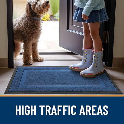 OLANLY Front Door Mat Indoor Outdoor Entrance, Waterproof All-Season, All-Weather Doormat, Sturdy Natural Rubber, Low Profile, Easy Clean Patio Porch Entryway Mat, 29.5x17, Navy Blue