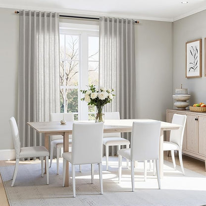 Nanspring Light Gray Linen Curtains 63 Inch Length for Living Room Back Tab and Rod Pocket Semi Sheer Curtain Simple Modern Coastal Room Decor Light Filtering Grey Drapes for Bedroom 52x63, 2 Panels