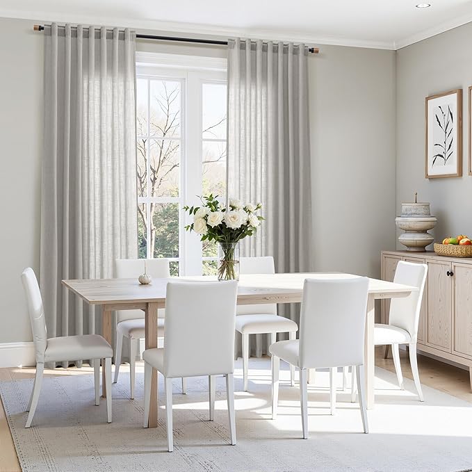 Light Gray Linen Curtains 72 Inches Long for Living Room Bedroom Light Filtering Semi Sheer Curtain Back Tab Rod Pocket Grey Simple Modern Farmhouse Decor Neutral Window Drapes 52x72, 2 Panels