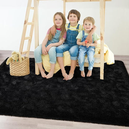 Chicrug Soft Area Rugs for Bedroom Living Room Plush Fluffy Rug 6x9 Feet, Shag Furry Area Rug Carpet Non Shedding for Nursery Children Kids Girls Room Home Decorative, Black