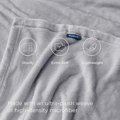 Bedsure GentleSoft Fleece Throw Blanket - Light Grey Lightweight Blankets for Sofa, Couch, Bed, Camping, Travel - Super Soft Cozy Microfiber Throws, 50x60 inches