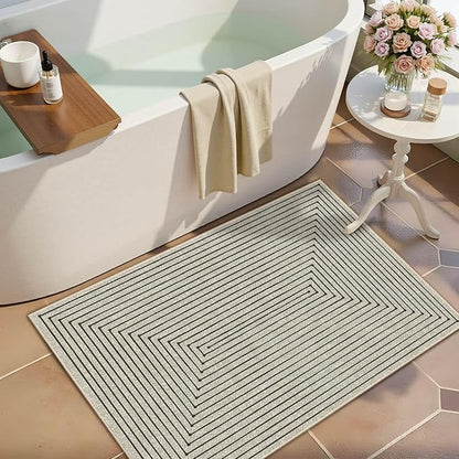 Latte&Fog 2x3 Entryway Rug, Small Modern Abstract Door Mat, Washable Kitchen Rug, Boho Non Slip Low Pile Carpet for Indoor Kitchen, Entry, Front Door and Bathroom - Beige