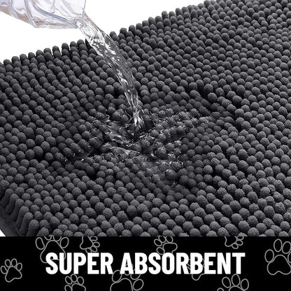 Smiry Dog Door Mat for Muddy Paws, Absorbent Dirt Trapper Non Slip Quick Dry Washable Chenille Mat for Mud Dogs, Entry Rug for Indoor and Outdoor (47x32 Inches, Dark Grey and White)