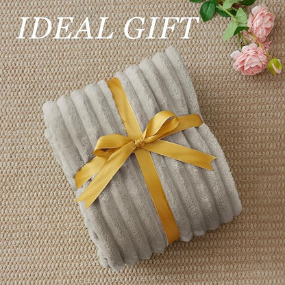 BEDELITE Twin Blanket for Couch & Bed, 300GSM Soft & Warm Fleece Blanket, Decorative and Giftable Striped Light Grey Blankets for Women, Men, 60"x80"
