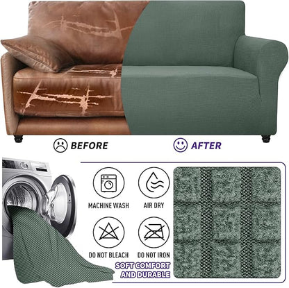 ZNSAYOTX Super Stretch Couch Cover Love Seat Sofa Covers for Living Room Dogs Pet Friendly Furniture Protector Spandex Loveseat Slipcovers with Anti Slip Foam Sticks (Pea Green, Loveseat)