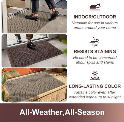 Mibao Front Door Mat Indoor Outdoor Entrance, Dirt Trapping Waterproof All-Season, All-Weather Doormat, Non-Slip Durable Natural Rubber Low Profile Easy Clean Patio Entrance Mat, 29.5" x 17", Coffee
