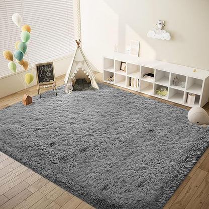 8x10 Area Rugs for Living Room: Fluffy Shag Soft Washable Rug Large Fuzzy Plush Indoor Carpet for Bedroom Nursery Playroom Kids Girls Boys Room (Dark Grey, 8'x10')