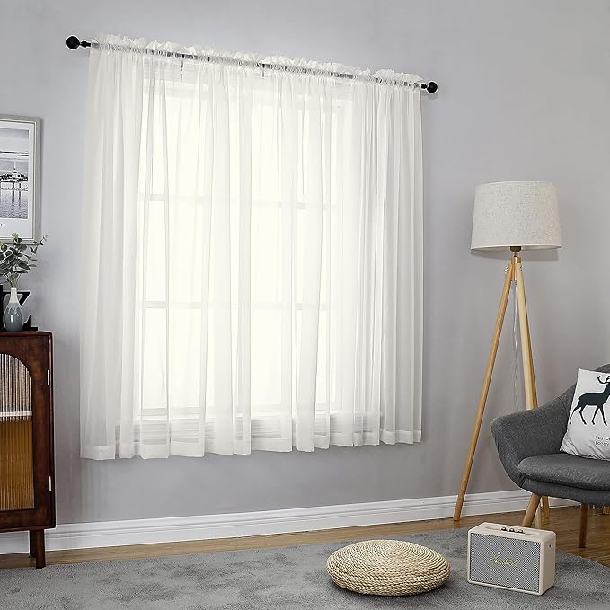 OVZME 2 Panels Ivory Sheer Curtains 54 Inches Length Window Treatment for Kitchen, Elegant Airy Transparent Curtain Draperies Rod Pocket for Kids Living Room, Each 42 Width 54 Length