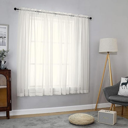 OVZME 2 Panels Ivory Sheer Curtains 54 Inches Length Window Treatment for Kitchen, Elegant Airy Transparent Curtain Draperies Rod Pocket for Kids Living Room, Each 42 Width 54 Length