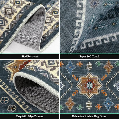 HEBE Boho Kitchen Rug Sets 3 Piece with Runner Non Slip Kitchen Rugs and Mats Washable Kitchen Mats for Floor Thick Kitchen Floor Mat Carpet Runner Rugs for Hallway Laundry Holiday Decor