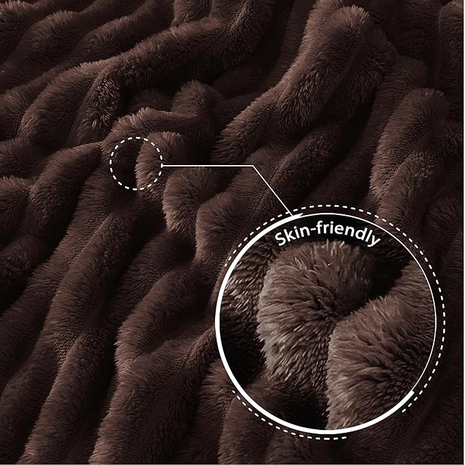 Exclusivo Mezcla Twin Size Flannel Fleece Blanket, Super Soft Striped Jacquard Bed Blanket, Lightweight Fuzzy Cozy for All Seasons, 60x80 Inches, Coffee