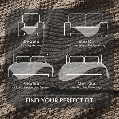 EVERGRACEHOME Chunky Chenille Knit Throw Blanket for Couch, Soft Luxurious Oversized Queen Moss Stitch Blanket for Bed, Cozy Farmhouse Knitted Throw for Sofa, Mocha Brown, 90" x 90"