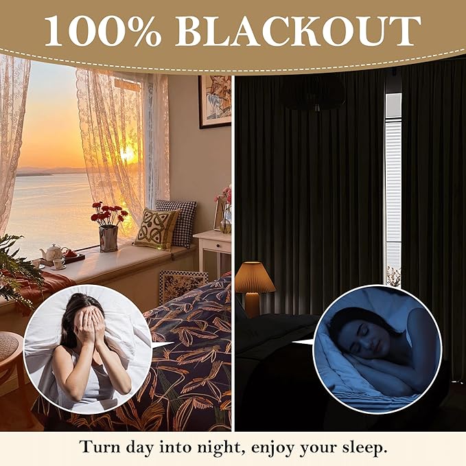 RYB HOME Cream White Linen Blackout Curtains, 100% Blackout Thermal Insulated Boho Farmhouse Window Curtain Panels for Living Room, Back Tab & Rod Pocket, 52" W x 90" L, 2 Panels Set