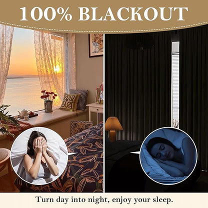 RYB HOME Cream White Linen Blackout Curtains, 100% Blackout Thermal Insulated Boho Farmhouse Window Curtain Panels for Living Room, Back Tab & Rod Pocket, 52" W x 108" L, 2 Panels Set