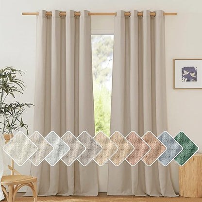 NICETOWN Thick polyester and linen Curtains 96 inch Long, Grommet Semi Sheer Window Treatments Privacy Added with Light Filtering Drapes for Bedroom/Living Room, Taupe, W55 x L96, 2 Panels
