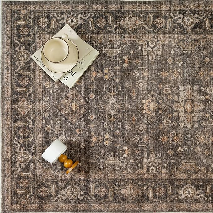 2'6x10 Washable Runner Rug for Hallway Kitchen Vintage Brown Non Slip Low Pile Carpet Traditional Retro Soft Throw Rug for Bathroom Bedroom Entryway Indoor Entrance