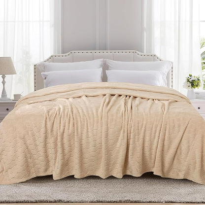 TOONOW Fleece Bed Blanket Queen Size 90x90 inches, Super Soft Fluffy Fuzzy Plush Blanket Geometric Pattern Cozy Microfiber Flannel Blankets for Couch, Bed, Sofa, Apricot