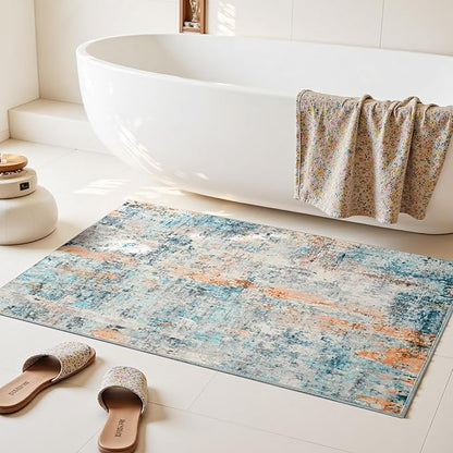 Entrance Rugs Indoor 2x3 Blue Entry Rug Washable Abstract Small Area Rug Non-Slip Low Pile Throw Rugs for Entryway, Kitchen Floor, Front Door Indoor Door Mat, Bathroom, Bedroom Bedside