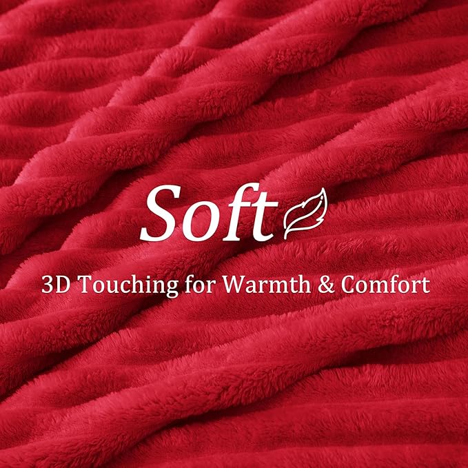 BEDELITE King Size Blanket for Bed, 300GSM Soft & Warm Fleece Blanket, Decorative and Giftable Striped Red Blankets for Women, Men, 108"x90"
