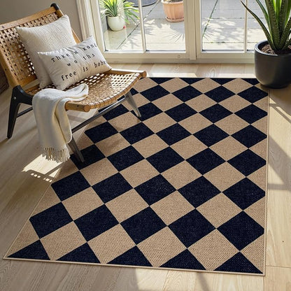 Lahome Colette Checkered Easy Jute Entry Rug, 3x5 Black Outdoor Patio Rug for Living Room Farmhouse Neutral Carpet, Washable Non Slip Indoor Door Mat Diamond Carpet for Front Door Deck Camping