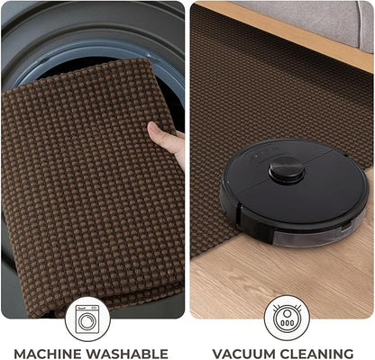 KOZYFLY Long Runners for Hallways 3x12 ft Washable Kitchen Runner Non Slip Rubber Backed Hallway Rugs Cotton Entryway Runner Rug Floor Carpet for Indoor Hall, Backdoor, Kitchen, Reddish Brown/Coffee