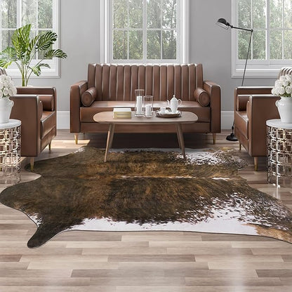AROGAN Faux Cow Print Rug Large (6ft x 7ft) - Cow Print Area Rug with No-Slip Backing, Large Animal Skin Rugs for Living Room, Offfice, Room Decor, Saddle Brown