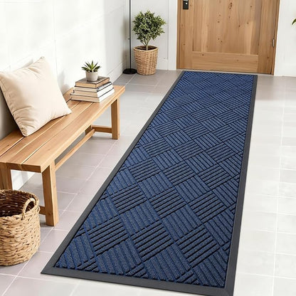 OLANLY Front Door Mat Outside Entrance 71x23, Absorbent, Heavy Duty Sturdy Natural Rubber Doormat Indoor Outdoor, Stain Fade Resistant, Non-Slip Low Profile Floor Mat for Entryway, Navy Blue Diamond