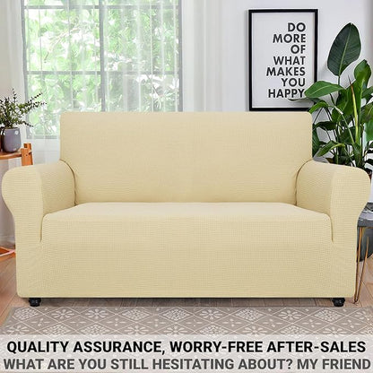 ZNSAYOTX Super Stretch Couch Cover Love Seat Sofa Covers for Living Room Dogs Pet Friendly Furniture Protector Spandex Loveseat Slipcovers with Anti Slip Foam Sticks (Beige, Medium)
