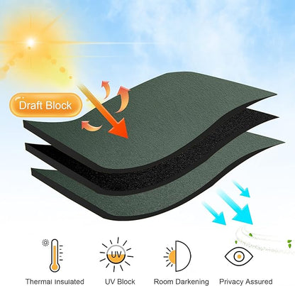 RYB HOME Short Blackout Curtains for Bedroom, Room Darkening Insulated Summer Heat Light UV Blocking Energy Saving Drapes for Nursery, Width 42 by Length 48, Dark Green, Set of 2