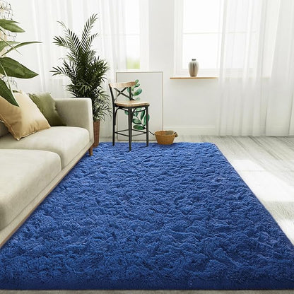 LOCHAS Ultra Soft Indoor Modern Area Rugs Fluffy Living Room Carpets for Children Bedroom Home Decor Nursery Rug 6x9 Feet, Light Navy