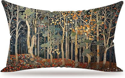 Rustic Autumn Forest Pillow Covers 20x12 Double-Sided, Fall Home Room Decor, Vintage Botanical Nature William Morris Inspired Decorative Throw Pillow Covers for Home Bedroom Living Room