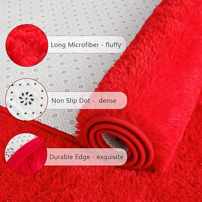 Chicrug Soft Area Rugs for Bedroom Living Room Plush Fluffy Rug 3x5 Feet, Shag Furry Area Rug Carpet Non Shedding for Nursery Children Kids Girls Room Home Decorative,Red