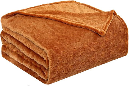 TOONOW Fleece Blanket Textured Fuzzy Plush Throw Blanket Twin Size 60" x 80", Super Soft Fluffy Bed Blanket Geometric Pattern Comfy Microfiber Flannel Blankets for Couch, Bed, Sofa,Pumpkin