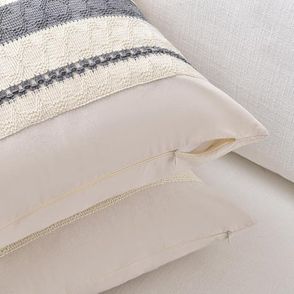 Fancy Homi Set of 1 Neutral Grey Farmhouse Decorative Throw Pillow Covers 16x16 Inch for Couch Bed Chair Indoors, Vintage Country Rustic Retro Room Decor, Soft Thick Cotton Handmade Woven Cushion Case