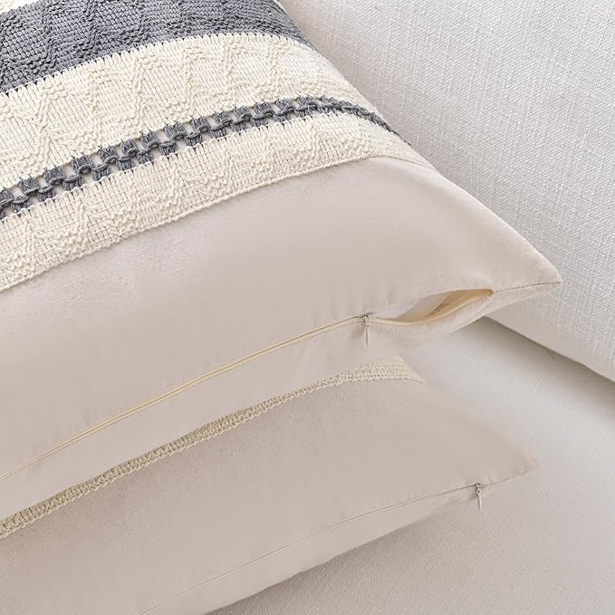 Fancy Homi Set of 1 Neutral Grey Farmhouse Long Lumbar Decorative Throw Pillow Covers 14x24 Inch for Couch Bed Chair, Vintage Country Rustic Retro Room Decor, Soft Thick Cotton Rectangle Cushion Case