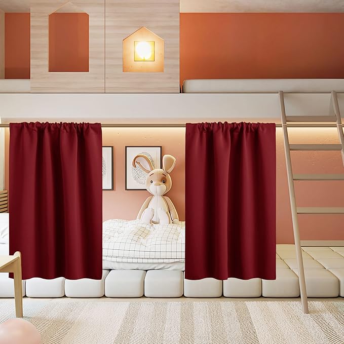 RYB HOME Half Curtain Tiers 36 inch Length, Rod Pocket Summer Heat Blocking Thermal Insulated Short Blackout Curtains for Small Window, Width 34 by Length 36, Burgundy Red, 2 Panels