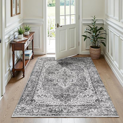 Lofus 5x7 Area Rugs for Living Room, Washable Area Rug, Rugs for Bedroom, Kitchen, Vintage Boho Carpet, Soft Non-Slip, Low Pile Large Area Rug for Office Dining Room, Vintage Dark Grey