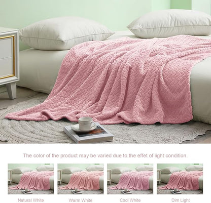 Exclusivo Mezcla Fleece King Size Blanket for Bed, 90x104 Inches Soft Cozy Jacquard Flannel Blankets, Lightweight Fuzzy Plush Warm for Women, Pink