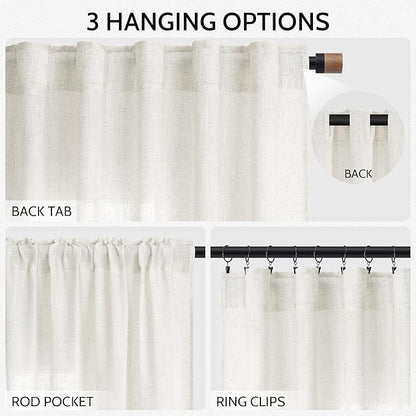 Nanspring Neutral Linen Curtains 84 Inch Length 2 Panels Set for Living Room Light Filtering Semi Sheer Curtain Back Tab and Rod Pocket Luxury Modern Farmhouse Coastal Decor Drapes for Bedroom 52x84