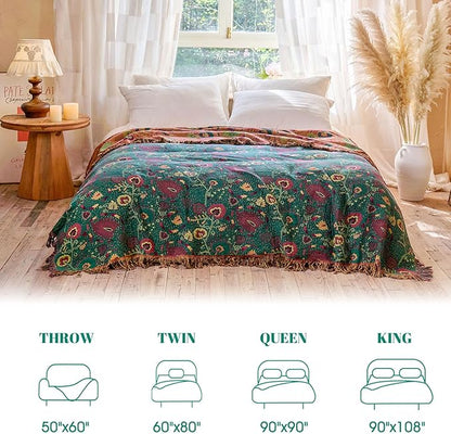 MSGKV Boho Throw Blanket for Couch and Sofa Cotton Blankets for Living Room Bedroom Reversable Florals Throw 60"x80" Spring Breathable Cozy Blankets