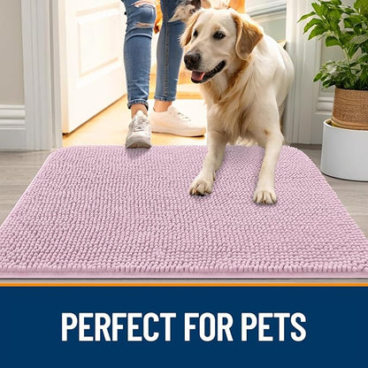 OLANLY Dog Door Mat for Muddy Paws 54x24, Absorbs Moisture and Dirt, Absorbent Non-Slip Washable Doormat, Quick Dry Chenille Mud Mat for Dogs, Entry Indoor Entryway Carpet for Inside Floor, Dusty Rose