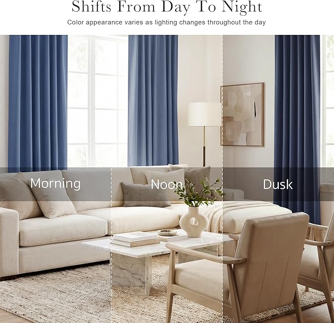 PONY DANCE Kitchen Window Curtains - Light Block Home Decor Back Tab Draperies Heavy-Duty Thermal Insulated Curtain Panels, W 52" x L 45", Blue Haze, 2 Pieces
