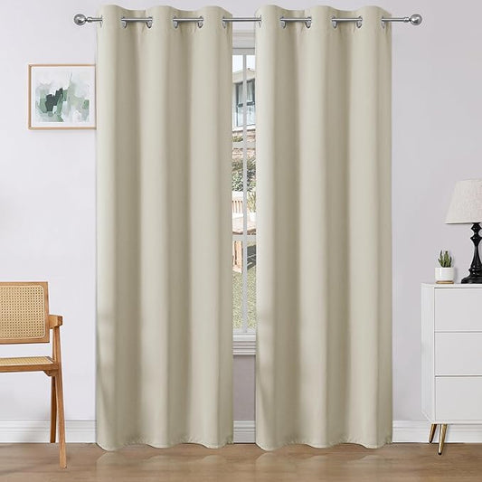 Joydeco Blackout Curtains 90 Inches Long 2 Panels Set, Thermal Insulated Long Curtains& Drapes 2 Burg, Room Darkening Drapes for Bedroom Living Room (Light Beige, W37 x L90 Inch)