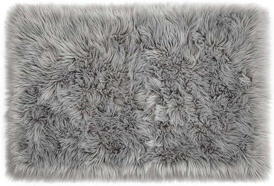 LOCHAS Soft Fluffy Faux Fur Rugs for Bedroom Bedside Rug 2x4 Feet, Washable, Furry Sheepskin Area Rug for Living Room Girls Room, Luxury Shag Carpet Home Decor, Grey