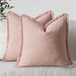 MIULEE Valentines Decorative Throw Pillow Covers Neutral Linen Fringe Throw Pillows Set of 2 Pink Boho Farmhouse Cushion Covers with Tassels for Couch Sofa Bed Living Room Spring Decor 20x20 Inch