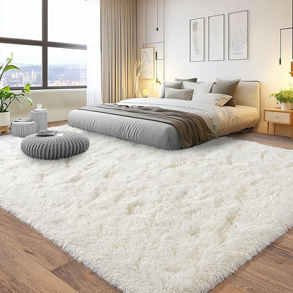 Pionblank Large Area Rug for Living Room 10x14, Fuzzy Modern Shag Rug, Fluffy Plush Non Slip Soft Furry Carpet for Bedroom Kids Room Nursery Teens Dorm Home Decor, Cream White