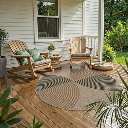 Lahome Enfys Modern Rainbow Round Rug, 6ft Easy Jute Circle Patio Rug Washable Indoor Outdoor Rugs for Living Room, Farmhouse Natural Round Area Rug Contemporary Carpet for Entryway Backyard