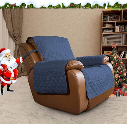 Easy-Going Oversized Recliner Cover Reversible Couch Cover Sofa Cover for Living Room Water Resistant Furniture Protector with Elastic Straps for Pets Kids (Oversized Recliner, Dark Blue/Light Blue)