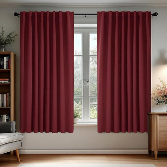 Deconovo Blackout Curtains, Thermal Insulated, W70 x L63 2 Panels, Back Tab, Machine Washable, Room-Darkening Drapes for Bedroom/Living Room Burgundy Red